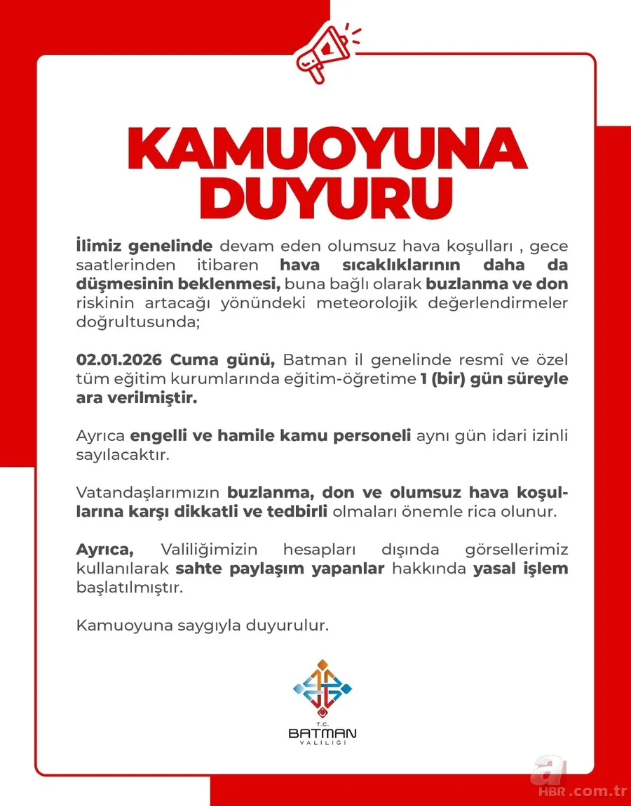 İstanbul dahil tüm liste güncellendi! 2 Ocak’ta hangi illerde okullar kapalı olacak? 8