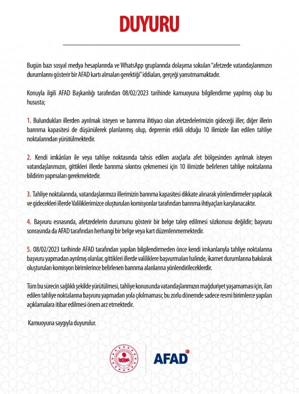 AFAD'dan WhatsApp'tan yayılan "afetzedeler durumlarını gösterir belge almalı" iddialarına yanıt - 8