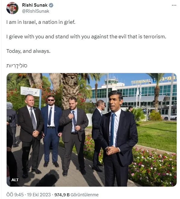 İngiltere Başbakanı Rishi Sunak’tan İsrail’e destek