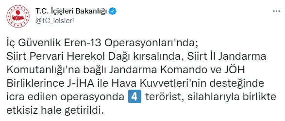 Son dakika: Siirt’te 4 terörist silahlarıyla etkisiz hale getirildi