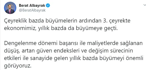 Son dakika: Berat Albayrak: Büyüme ivmemiz artmaya devam etti