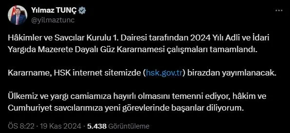 HSK Güz Kararnamesi yayımlandı! 332 hakim ve savcının görev yeri değişti
