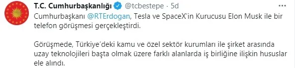 Son dakika: Başkan Erdoğan, Elon Musk ile telefonda görüştü