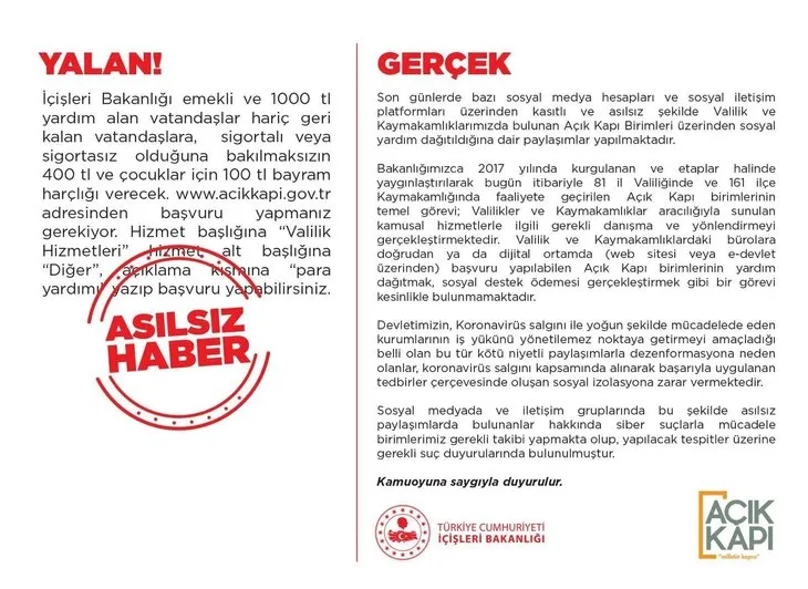 Son dakika: 500 TL bayram harçlığı yardımı var mı? Açık Kapı bayram harçlığı başvurusu alınacak mı?