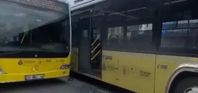 İETT otobüsleri kaza yaptı! Yolcular durakta kaldı