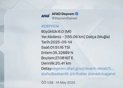 Muğla açıklarında 6,0 büyüklüğünde deprem!