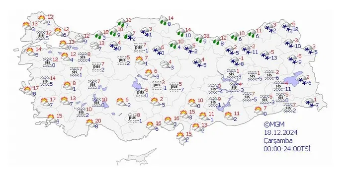 18 Aralık Çarşamba hava tahmin raporu