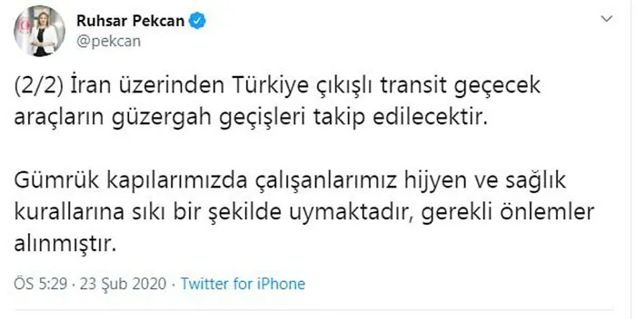 Son dakika: Ticaret Bakanı Pekcan: Türkiye'den İran'a ihracat ve transit işlemleri kontrollü devam ediyor - 1