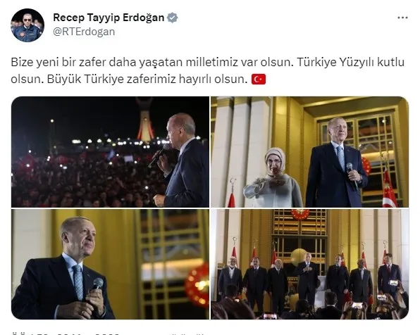 1685318263585.jpg Başkan Erdoğan'dan "Türkiye Yüzyılı" paylaşımı: Büyük Türkiye zaferimiz hayırlı olsun - 2