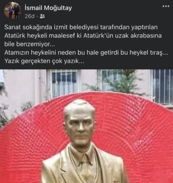 CHP’li İzmit Belediyesi’nden skandal Atatürk heykeli