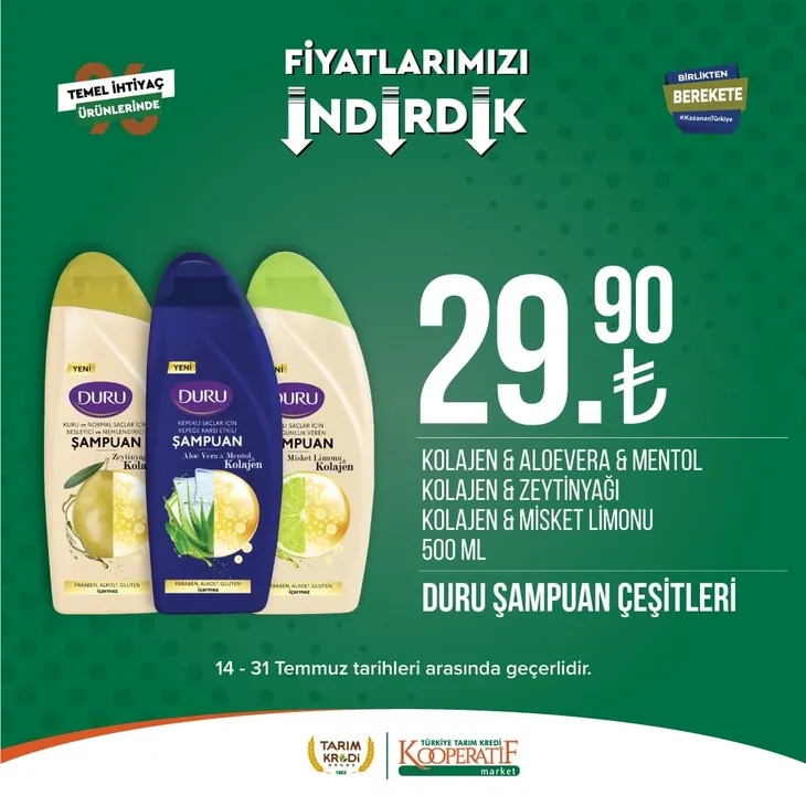 Tarım Kredi Market indirimlerinde son 6 gün! Katalogda yok yok! Çamaşır deterjanı 99.90, Ayçiçek yağı 36.90, Süzme peynir 64.90, zeytin 57.90 TL...