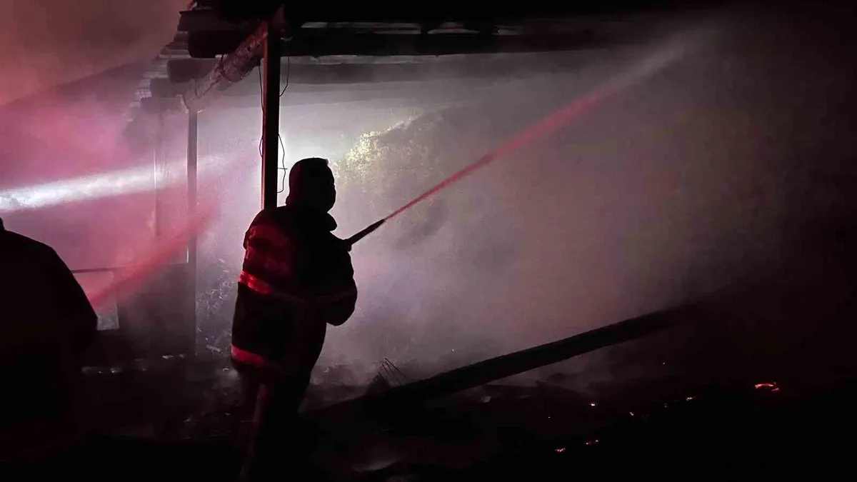 Ampulün patladığı samanlıkta yangın çıktı küçükbaş hayvan son anda kurtarıldı