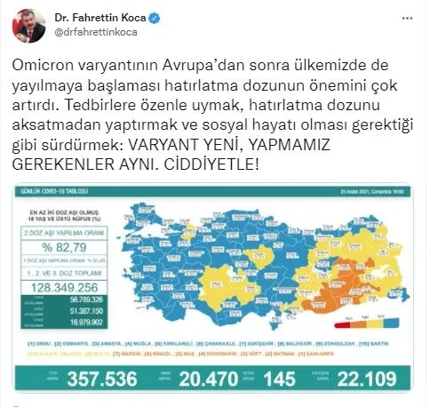 Son dakika: Sağlık Bakanlığı günün koronavirüs tablosunu paylaştı | 25 Aralık Kovid-19 vaka ve vefat sayıları - 3