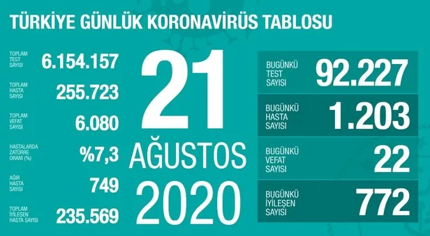 23 Ağustos korona tablosu: Türkiye'de corona virüsü vaka sayısı kaç oldu? Koronadan kaç kişi öldü? - 3