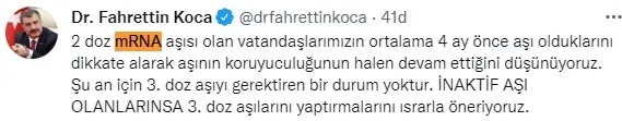 Son dakika: Sağlık Bakanı Fahrettin Koca'dan 3. doz açıklaması - 1