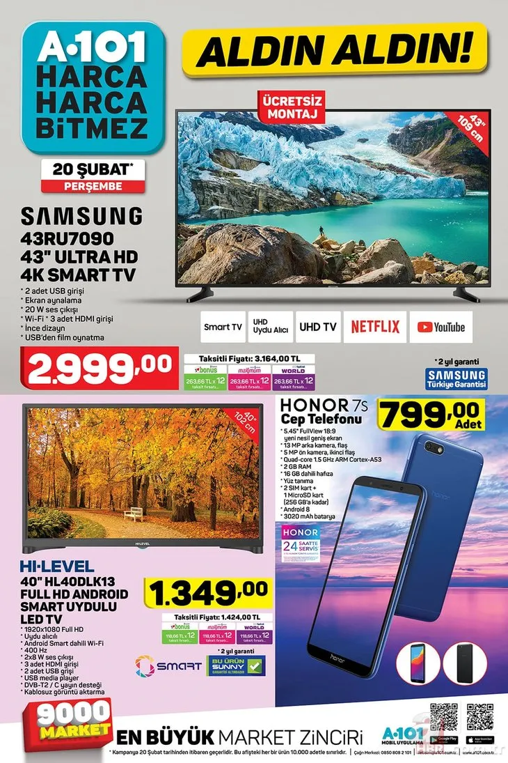 A101 ürünler kataloğu 20 Şubat – A101 aktüel ürünler kataloğu Samsung Ultra HD Smart TV fırsatı sunuyor!