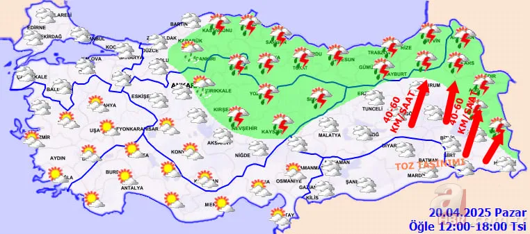 Nisan yağmurları başladı: 22 ilde sağanak uyarısı! Çöl tozu ve kuvvetli rüzgara dikkat: İstanbul, Kastamonu, Erzurum… 8