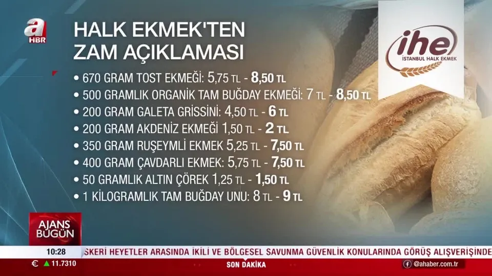 İstanbul’da Halk Ekmek ürünlerine zam