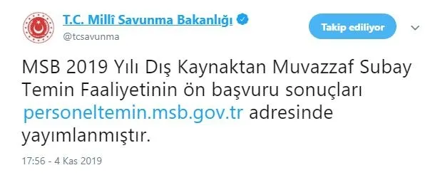 Muvazzaf Subaylık sonuçları açıklandı! Muvazzaf Subaylık sonuçları sorgulama