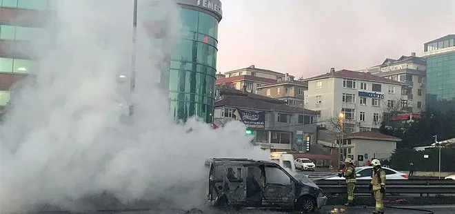 İstanbul’da korku dolu anlar! E-5’te araç alev alev böyle yandı