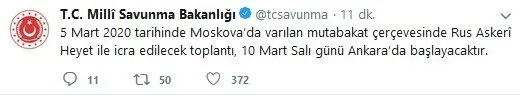 Son dakika: Milli Savunma Bakanlığından Rus Askeri Heyet ile yapılacak toplantı için açıklama
