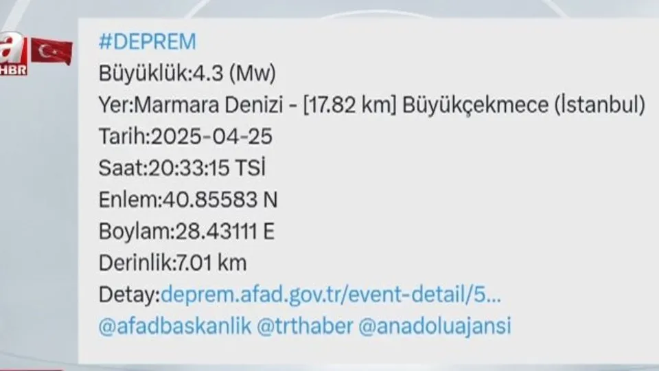 İstanbul’da 4.3’lük yeni artçı sarsıntı!
