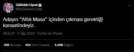 Altılı masadan ’aday’ açıklaması: İçimizden çıkması gerektiği kanaatindeyiz