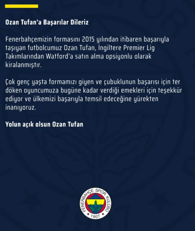 Son dakika: Fenerbahçe'den Ozan Tufan açıklaması! Ozan Tufan Fenerbahçe'den ayrıldı mı? - 1