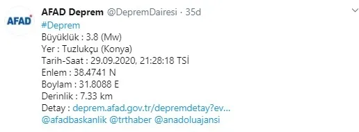 Son dakika haberi | Konya'da 3,8 büyüklüğünde deprem | 2020 son depremler - 1