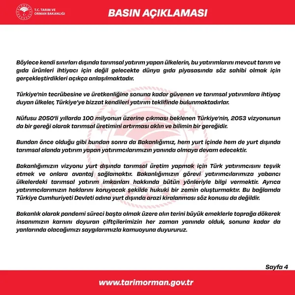Tarım ve Orman Bakanlığı: Türkiye Cumhuriyeti Devleti adına yurt dışında arazi kiralanması söz konusu değildir - 4