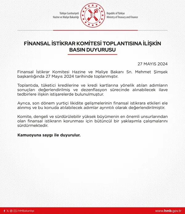 Finansal İstikrar Komitesi Hazine ve Maliye Bakanı Şimşek başkanlığında toplandı! Dezenflasyon sürecinde alınabilecek ilave tedbirler masaya yatırıldı