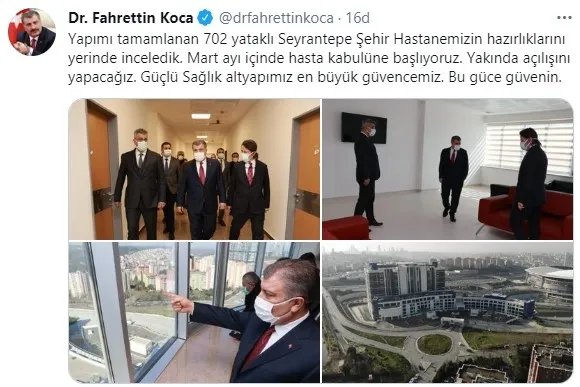 Sağlık Bakanı Fahrettin Koca Seyrantepe Şehir Hastanesi için tarih verdi