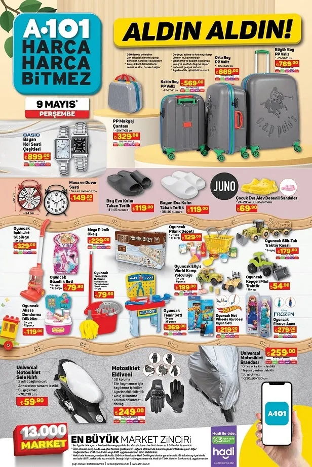 A101 13 Mayıs aktüel kataloğu yayınladı! A101’e uygun fiyata 3 musluklu su sebili, dikiş makinesi, hamur makinesi, halı yıkama makinesi satışta