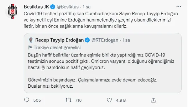 Başkan Recep Tayyip Erdoğan ve Emine Erdoğan’a sanat ve spor dünyasından geçmiş olsun mesajları