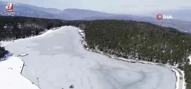 Düzce'de gölet buz tuttu