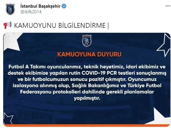 Başakşehir'den koronavirüs açıklaması - 1