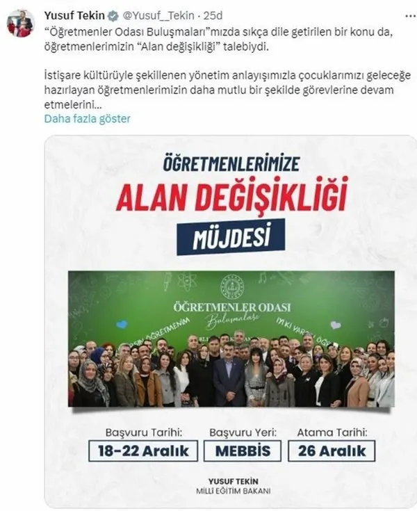 Son dakika | Öğretmenler dikkat! Alan değişikliği için tarih belli oldu