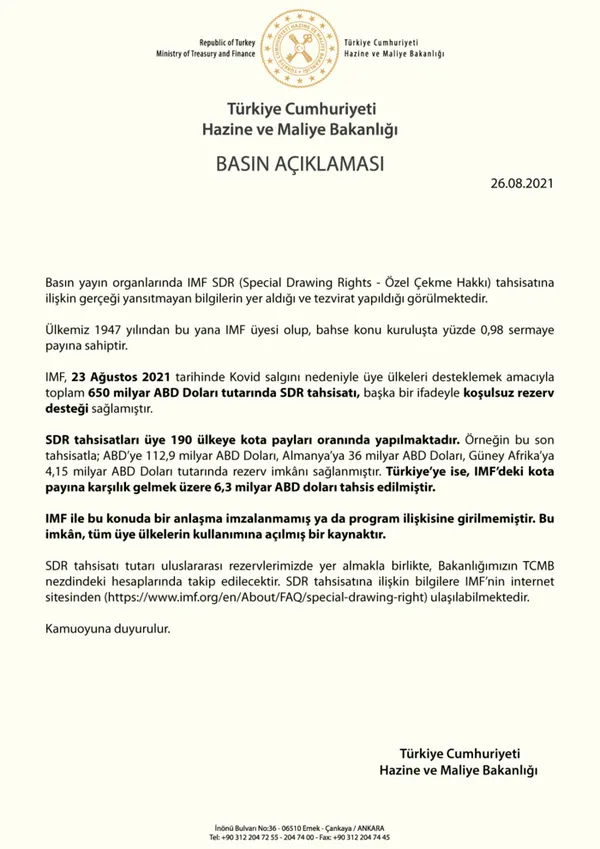 Son dakika: Hazine ve Maliye Bakanlığı'ndan IMF açıklaması - 1