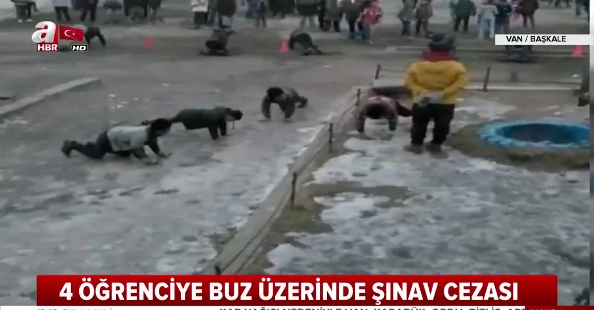 Van Başkale'de öğrencilere buz üstünde şınav cezası |Video