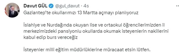 Son dakika: Gaziantep Valiliğinden öğrencilere okul nakil işlemi ve burs duyurusu! Gaziantep’te okullar ne zaman açılacak?