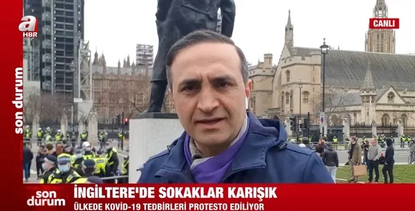 İngilizler Covid-19 yasaklarına karşı ayaklandı! Gözaltılar var | Detayları A Haber muhabiri canlı yayında aktardı