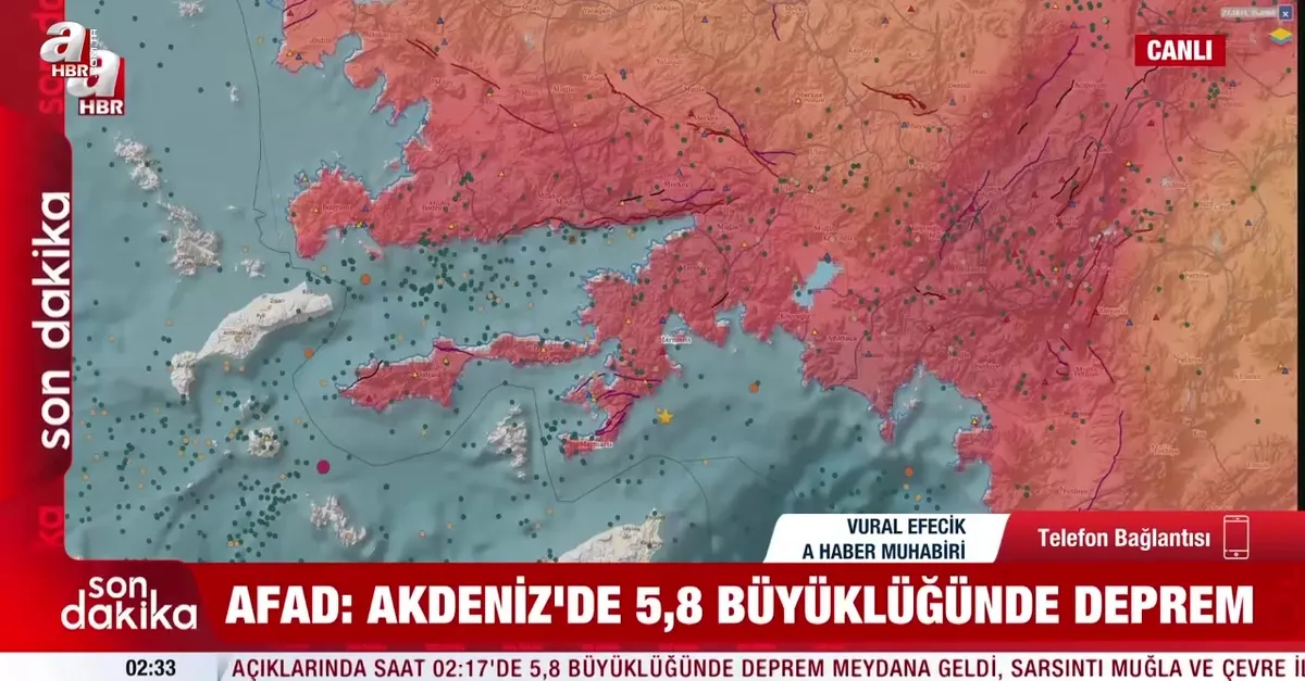 Akdeniz'de 5.8 büyüklüğünde deprem