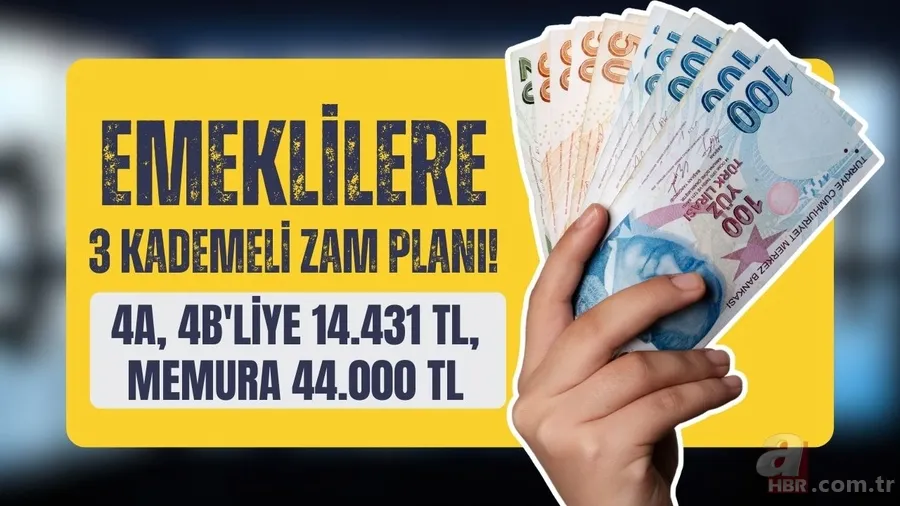 Emeklilere 3 kademeli zam planı! Ocakta %15.45 artışla 4A-4B'liye 14.431 TL ve Memura 44.000 TL: Taban maaş, refah payı... 1
