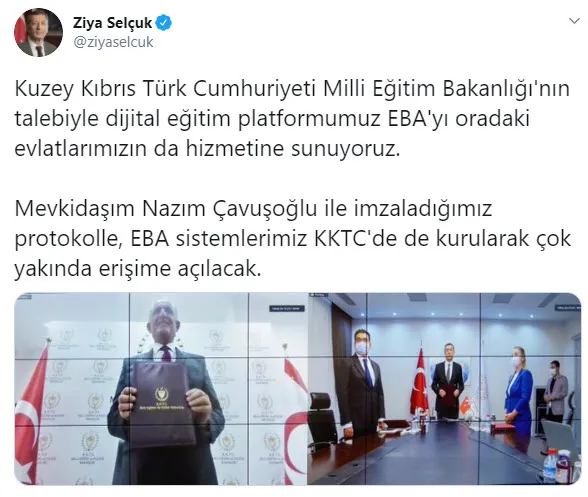 Milli Eğitim Bakanı Ziya Selçuk EBA’nın KKTC’de de kurulacağını açıkladı