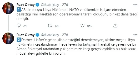 Son dakika: Cumhurbaşkanı Yardımcısı Fuat Oktay'dan Akdeniz'de Türk gemisindeki hukuk dışı aramaya tepki - 1