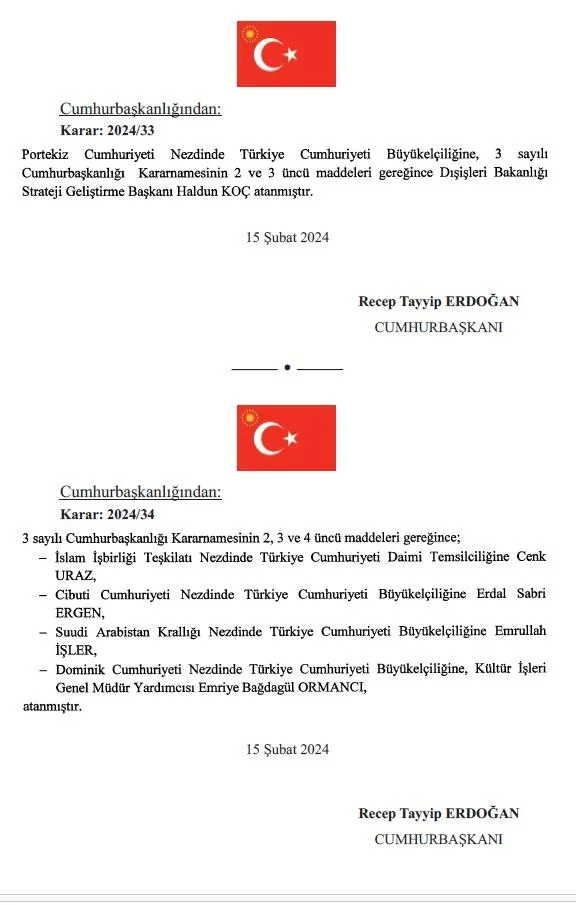 Büyükelçi atama kararları Resmi Gazete’de! İşte isim isim tam liste...