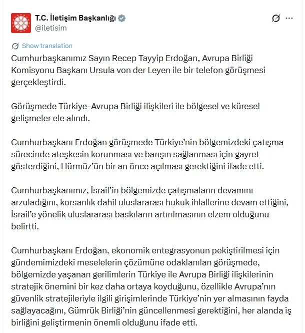 baskan-erdogandan-abye-kritik-telefon-israile-yonelik-uluslararasi-baski-artirilmali-1779213781310.jpeg Başkan Erdoğan'dan AB'ye kritik telefon: "İsrail'e yönelik uluslararası baskı artırılmalı" - 1