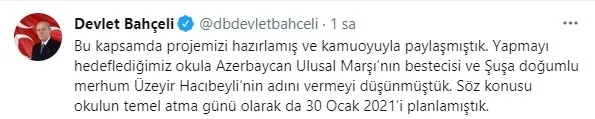 MHP Genel Başkanı Devlet Bahçeli’den Şuşa projesiyle ilgili flaş açıklama: Azerbaycan...