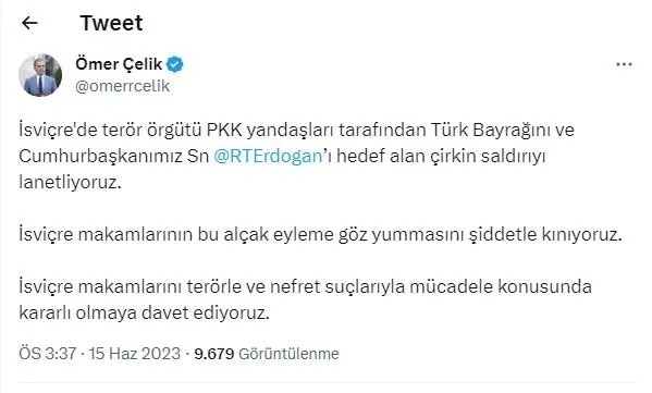 İsviçre’de Başkan Erdoğan’ı ve Türk bayrağını hedef alan alçak provokasyon! İsviçre Büyükelçisi Dışişleri Bakanlığına çağrıldı