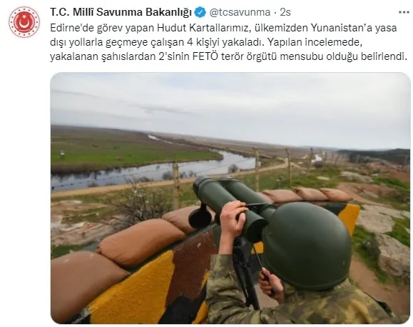 MSB açıkladı: Yunanistan’a kaçmaya çalışan 2 FETÖ mensubu yakalandı